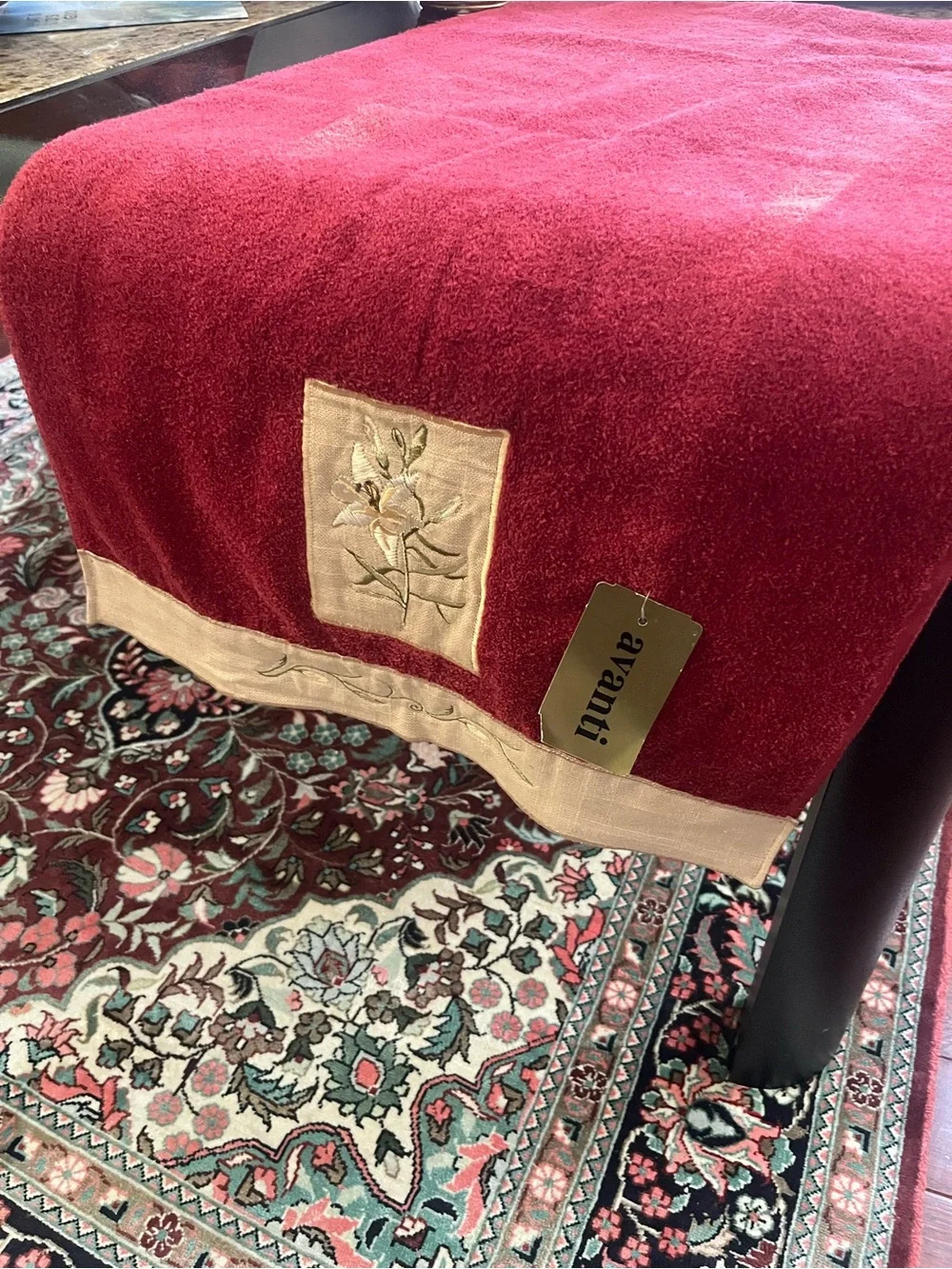 Avanti Burgundy Embroidered Floral Hand Towel